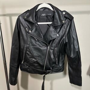 Zara Women's Black Leather Biker Jacket